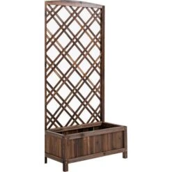 OUTSUNNY Jardinière Avec Treillis - Bac à Fleurs - Jardinière Sur Pied - Dim. 60L X 30l X 122H Cm Bois Sapin Traité Carbonisation