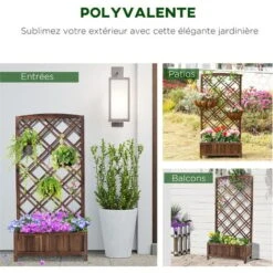 OUTSUNNY Jardinière Avec Treillis - Bac à Fleurs - Jardinière Sur Pied - Dim. 60L X 30l X 122H Cm Bois Sapin Traité Carbonisation -Outsunny Eda Magasin 49183617 4