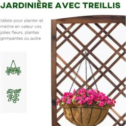 OUTSUNNY Jardinière Avec Treillis - Bac à Fleurs - Jardinière Sur Pied - Dim. 60L X 30l X 122H Cm Bois Sapin Traité Carbonisation -Outsunny Eda Magasin 49183617 5
