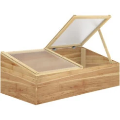 OUTSUNNY Mini Serre De Jardin Serre Pour Semis Dim. 100L X 50l X 36H Cm Toit 2 Pans Ouvrables Séparement Panneaux De Polycarbonate Bois Sapin Pré-huilé