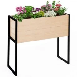 Jardinière Sur Pieds 80 CM En Bois Carré Potager Design Industriel Finition Métal