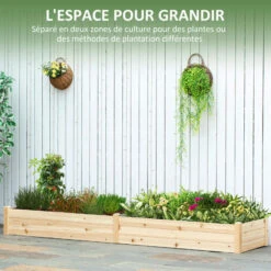 OUTSUNNY Carré Potager De Jardin Dim. 244 X 61,5 X 27 Cm Feutre De Drainage, Séparation Inclus Bois De Sapin -Outsunny Eda Magasin 50904495 4