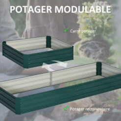 OUTSUNNY Carré Potager De Jardin Dim. 241L X 90l X 30H Cm Tôle D'acier Ondulée Vert Foncé -Outsunny Eda Magasin 50904499 5