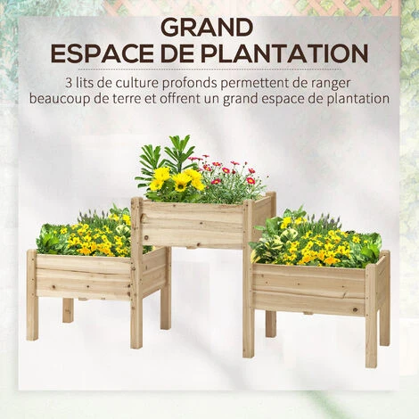 OUTSUNNY Jardinière Sur Pieds Carré Potager 2 étages Dim. 184L X 45l X 80H Cm Inserts D'irrigation Bois Sapin Pré-huilé 6 OUTSUNNY Jardinière Sur Pieds Carré Potager 2 étages Dim. 184L X 45l X 80H Cm Inserts D'irrigation Bois Sapin Pré-huilé – Image 4