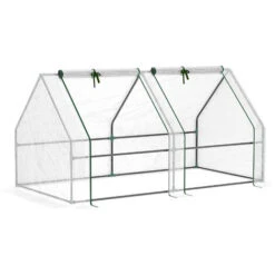 OUTSUNNY Mini Serre De Jardin Serre à Tomates 180L X 90l X 90H Cm Acier PE Haute Densité 140 G/m² Anti-UV 2 Fenêtres Avec Zip Enroulables Blanc