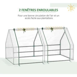 OUTSUNNY Mini Serre De Jardin Serre à Tomates 180L X 90l X 90H Cm Acier PE Haute Densité 140 G/m² Anti-UV 2 Fenêtres Avec Zip Enroulables Blanc -Outsunny Eda Magasin 50909089 4