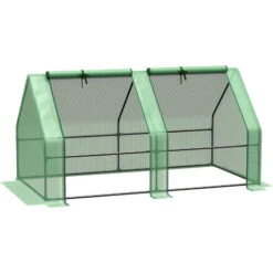 OUTSUNNY Mini Serre De Jardin Serre à Tomates Dim. 180L X 90l X 90H Cm Acier PE Haute Densité 140 G/m² Anti-UV 2 Fenêtres Zippées Enroulables Vert
