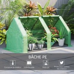 OUTSUNNY Mini Serre De Jardin Serre à Tomates Dim. 180L X 90l X 90H Cm Acier PE Haute Densité 140 G/m² Anti-UV 2 Fenêtres Zippées Enroulables Vert -Outsunny Eda Magasin 50909090 4