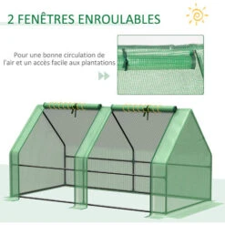 OUTSUNNY Mini Serre De Jardin Serre à Tomates Dim. 180L X 90l X 90H Cm Acier PE Haute Densité 140 G/m² Anti-UV 2 Fenêtres Zippées Enroulables Vert -Outsunny Eda Magasin 50909090 5