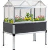 OUTSUNNY Mini Serre Sur Pieds Dim. 113L X 61l X 128H Cm - 4 Lucarnes, 2 Portes Coulissantes - Piètement Structure Alu. PVC Aspect Bois Gris Polycarbonate