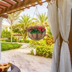 Panier De Fleurs à Suspendre, Revêtement Mural En Métal Avec Suspension Pots De Fleurs En Noix De Coco Naturelle, Revêtement En Forme De Bol Pour Paniers Suspendus, Pot De Fleurs De Jardin (20,3 Cm) -Outsunny Eda Magasin 51554310 3