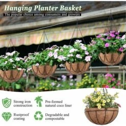 Panier De Fleurs à Suspendre, Revêtement Mural En Métal Avec Suspension Pots De Fleurs En Noix De Coco Naturelle, Revêtement En Forme De Bol Pour Paniers Suspendus, Pot De Fleurs De Jardin (20,3 Cm) -Outsunny Eda Magasin 51554310 4
