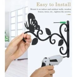 Lot De 1 Supports Pour Plantes Suspendues, 12 Pouces Suspension Mural Crochet Plante En Métal, Suspension D'Accessoires Pour Plantes Antirouille Et Robuste En Forme De Papillon, Noir -Outsunny Eda Magasin 51759859 4