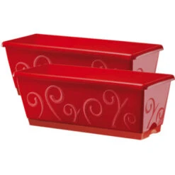 Lot De 2 Jardinières Volutes Rouge 40cm. Rouge. Marque : CEP Agriculture. Réf. : 2xVOLUTES40Rouge+SOUCOUPES