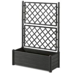 STEFANPLAST Bac A Fleurs Rectangulaire Avec Treillis - Finition En Bois - 100 X 43 X H 142 Cm - 80 L - Graphite
