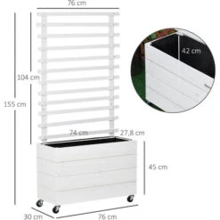 OUTSUNNY Jardinière Avec Treillis - Bac à Fleurs - Jardinière Sur Roulettes - Dim. 76L X 30l X 155H Cm - Inserts D'irrigation Et Géotextile Inclus - Bois Sapin Traité Peint Blanc -Outsunny Eda Magasin 52444468 3