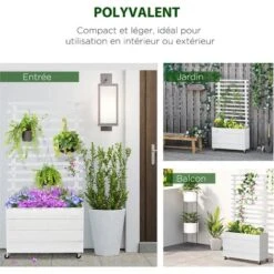 OUTSUNNY Jardinière Avec Treillis - Bac à Fleurs - Jardinière Sur Roulettes - Dim. 76L X 30l X 155H Cm - Inserts D'irrigation Et Géotextile Inclus - Bois Sapin Traité Peint Blanc -Outsunny Eda Magasin 52444468 4