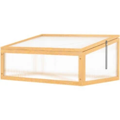 OUTSUNNY Mini Serre De Jardin Serre à Tomates Dim. 90L X 60l X 40H Cm Toit Ouvrable Panneaux De Polycarbonate Bois Sapin Pré-huilé