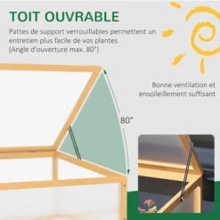 OUTSUNNY Mini Serre De Jardin Serre à Tomates Dim. 90L X 60l X 40H Cm Toit Ouvrable Panneaux De Polycarbonate Bois Sapin Pré-huilé -Outsunny Eda Magasin 52444480 5