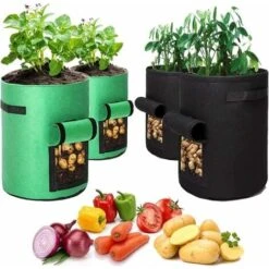 Sac De Plantation Geotextile , 4 Sac Plantation Pomme De Terre (2 Pièces 10 Gallons, 2 Pièces 7 Gallons), Pot De Pommes De Terre Avec Fenêtre , Pour Planter Des Pommes De Terre, Des Tomates
