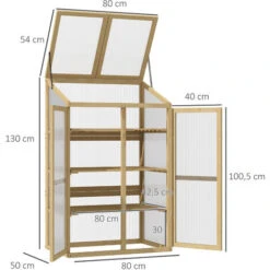 OUTSUNNY Mini Serre De Jardin En Polycarbonate Cadre En Bois 3 étagères Dim. 80L X 50l X 130H Cm Double Porte Toit Ouvrant Bois De Sapin Autoclave -Outsunny Eda Magasin 53569992 3