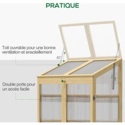 OUTSUNNY Mini Serre De Jardin En Polycarbonate Cadre En Bois 3 étagères Dim. 80L X 50l X 130H Cm Double Porte Toit Ouvrant Bois De Sapin Autoclave -Outsunny Eda Magasin 53569992 5