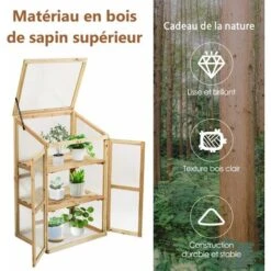 COSTWAY Mini Serre De Jardin 60x45x100CM Vitrages Transparents En Polycarbonate Avec Etagères à 3 Niveaux Pour Jardin/Balcon/Porche -Outsunny Eda Magasin 55462368 3