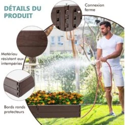 COSTWAY Bac à Fleurs Surélevé120 X 120 X 21cm 6 Panneaux Flexible HDPE Imperméable Pour Fleurs, Légumes, Herbes Aromatiques Sans Fon -Outsunny Eda Magasin 55476001 2
