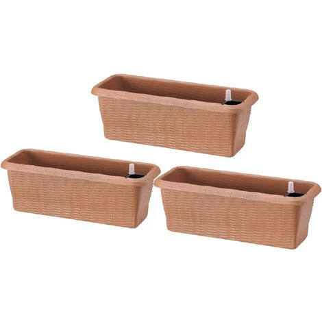 Paille - Lot De 3 Jardinières Auto-arrosantes Pour L'intérieur Et L'extérieur. Lot De 3 Bacs à Fleurs 40x20x17,5h Avec Système D'auto-arrosage Couleur Terre Cuite 3 Paille - Lot De 3 Jardinières Auto-arrosantes Pour L'intérieur Et L'extérieur. Lot De 3 Bacs à Fleurs 40x20x17,5h Avec Système D'auto-arrosage Couleur Terre Cuite