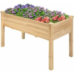 RELAX4LIFE Carré Potager Bois Sur Pieds En Sapin Avec Trous De Drainage, Jardinière Surélevé Charge Max 100 KG Pour Fleurs Légumes, Idéal Pour Balcon Terrasse Jardin (125x59x76cm)