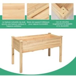 RELAX4LIFE Carré Potager Bois Sur Pieds En Sapin Avec Trous De Drainage, Jardinière Surélevé Charge Max 100 KG Pour Fleurs Légumes, Idéal Pour Balcon Terrasse Jardin (125x59x76cm) -Outsunny Eda Magasin 60464526 4