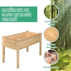 RELAX4LIFE Carré Potager Bois Sur Pieds En Sapin Avec Trous De Drainage, Jardinière Surélevé Charge Max 100 KG Pour Fleurs Légumes, Idéal Pour Balcon Terrasse Jardin (125x59x76cm) -Outsunny Eda Magasin 60464526 5