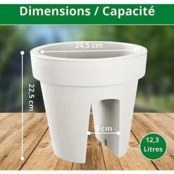 Lot De 2 Jardinières De Balcon 24,5 Cm – 12,3 Litres ARTECSIS- Balconniere Exterieur - Bac à Fleurs Ballustrade - Rond, Blanc -Outsunny Eda Magasin 64884512 2