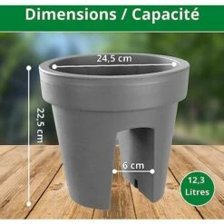 Lot De 2 Jardinières De Balcon 24,5 Cm – 12,3 Litres ARTECSIS- Balconniere Exterieur - Bac à Fleurs Ballustrade - Rond, Gris Béton -Outsunny Eda Magasin 64884585 2