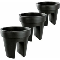 Lot De 3 Jardinières De Balcon 24,5 Cm – 12,3 Litres ARTECSIS- Balconniere Exterieur - Bac à Fleurs Ballustrade - Rond, Anthracite