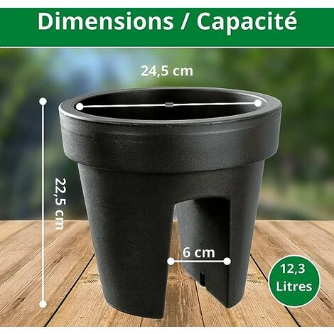 Lot De 2 Jardinières De Balcon 24,5 Cm – 12,3 Litres ARTECSIS- Balconniere Exterieur - Bac à Fleurs Ballustrade - Rond, Anthracite 4 Lot De 2 Jardinières De Balcon 24,5 Cm – 12,3 Litres ARTECSIS- Balconniere Exterieur - Bac à Fleurs Ballustrade - Rond, Anthracite – Image 2