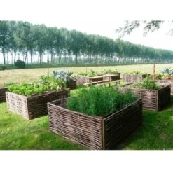 Carré Potager En Noisetier - Tressage Horizontal 70 X 70 X 30 Cm