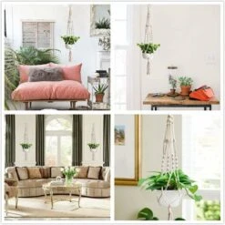 2 Stück Makramee-Pflanzenaufhänger, Makramee-Blumen-Hängekorb Aus Baumwollseil Für Wandblumentöpfe Für Heimdekoration 13Thirteen -Outsunny Eda Magasin 66172138 5