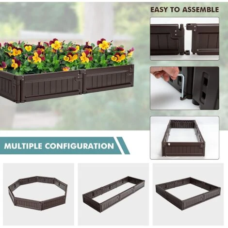RELAX4LIFE Jardinière Surélevée Modulable En HDPE Lot De 8 Panneaux Carré Potager Extérieur Avec 8 Piquets En Métal, Utilisastion Polyvalente Bac à Fleurs Bac à Sable (Lot De 8 Panneaux, Marron) 5 RELAX4LIFE Jardinière Surélevée Modulable En HDPE Lot De 8 Panneaux Carré Potager Extérieur Avec 8 Piquets En Métal, Utilisastion Polyvalente Bac à Fleurs Bac à Sable (Lot De 8 Panneaux, Marron) – Image 3