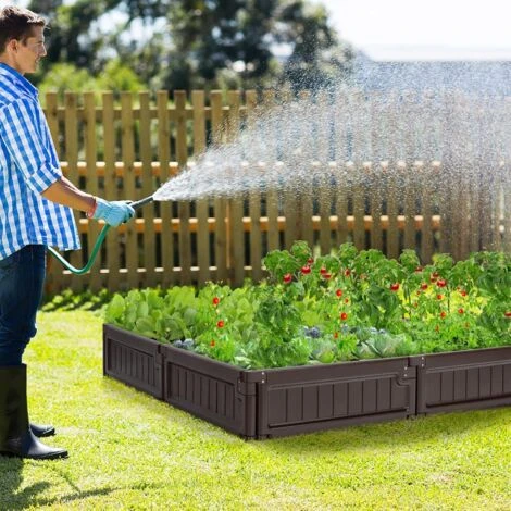 RELAX4LIFE Jardinière Surélevée Modulable En HDPE Lot De 8 Panneaux Carré Potager Extérieur Avec 8 Piquets En Métal, Utilisastion Polyvalente Bac à Fleurs Bac à Sable (Lot De 8 Panneaux, Marron) 7 RELAX4LIFE Jardinière Surélevée Modulable En HDPE Lot De 8 Panneaux Carré Potager Extérieur Avec 8 Piquets En Métal, Utilisastion Polyvalente Bac à Fleurs Bac à Sable (Lot De 8 Panneaux, Marron) – Image 5