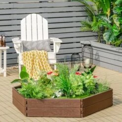 RELAX4LIFE Jardinière Surélevée Modulable En HDPE Lot De 6 Panneaux Carré Potager Extérieur Avec 8 Piquets En Métal, Utilisastion Polyvalente Bac à Fleurs Bac à Sable (Lot De 6 Panneaux, Marron) -Outsunny Eda Magasin 66210776 2