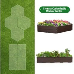 RELAX4LIFE Jardinière Surélevée Modulable En HDPE Lot De 6 Panneaux Carré Potager Extérieur Avec 8 Piquets En Métal, Utilisastion Polyvalente Bac à Fleurs Bac à Sable (Lot De 6 Panneaux, Marron) -Outsunny Eda Magasin 66210776 4