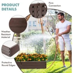 RELAX4LIFE Jardinière Surélevée Modulable En HDPE Lot De 6 Panneaux Carré Potager Extérieur Avec 8 Piquets En Métal, Utilisastion Polyvalente Bac à Fleurs Bac à Sable (Lot De 6 Panneaux, Marron) -Outsunny Eda Magasin 66210776 5