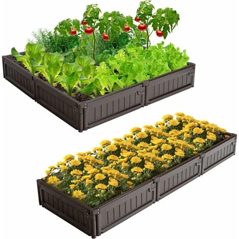 GOPLUS Carre Potager, Jardiniere Pour Jardin Avec Fond Ouvert, Bac A Fleurs Plastique Avec Connexions Solides Par Charnieres, Configuration Flexible Marron (8 Panneaux) 3 GOPLUS Carre Potager, Jardiniere Pour Jardin Avec Fond Ouvert, Bac A Fleurs Plastique Avec Connexions Solides Par Charnieres, Configuration Flexible Marron (8 Panneaux)