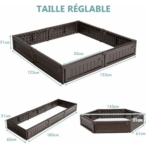 GOPLUS Carre Potager, Jardiniere Pour Jardin Avec Fond Ouvert, Bac A Fleurs Plastique Avec Connexions Solides Par Charnieres, Configuration Flexible Marron (8 Panneaux) 7 GOPLUS Carre Potager, Jardiniere Pour Jardin Avec Fond Ouvert, Bac A Fleurs Plastique Avec Connexions Solides Par Charnieres, Configuration Flexible Marron (8 Panneaux) – Image 5