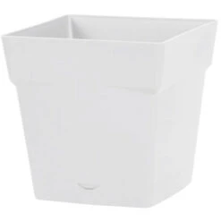 Pot Carré Toscane Avec Réserve D'eau 10.2L - 25x25cm - Blanc - EDA Plastiques