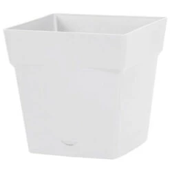 Pot Carré Toscane Avec Réserve D'eau 3.4L - 18x18cm - Blanc - EDA Plastiques