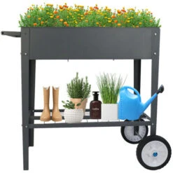 Jardinière Sur Pied Métal Pour Bac à Fleurs Mobile Potager De Surélevée Bac Jardinière Potagère (76x40x79 Cm)-Gris