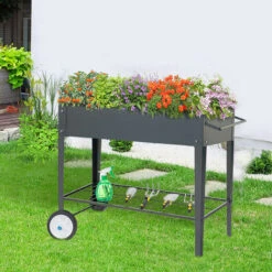 Jardinière Sur Pied Métal Pour Bac à Fleurs Mobile Potager De Surélevée Bac Jardinière Potagère (76x40x79 Cm)-Gris -Outsunny Eda Magasin 71554538 5