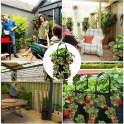 2pcs Sac De Plantation Pour Fraise, Sacs De Culture �� Fraises Suspendu Jardin Avec 13 Trous, Sac De Plantation Pour Fraises, Herbes, Tomates - 3 Gallons (2pcs - Noir) -Outsunny Eda Magasin 73210566 5